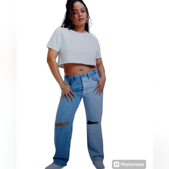 Good American 90s Two Tone Busted Knee Relaxed Fit High Waist Size 8/29 - Picture 2 of 11